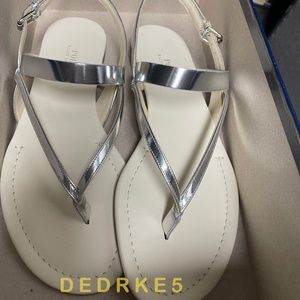 NEW Ralph Lauren Strap Thong LEATHER Sandals Silver sz 36.5 MADE IN SPAIN